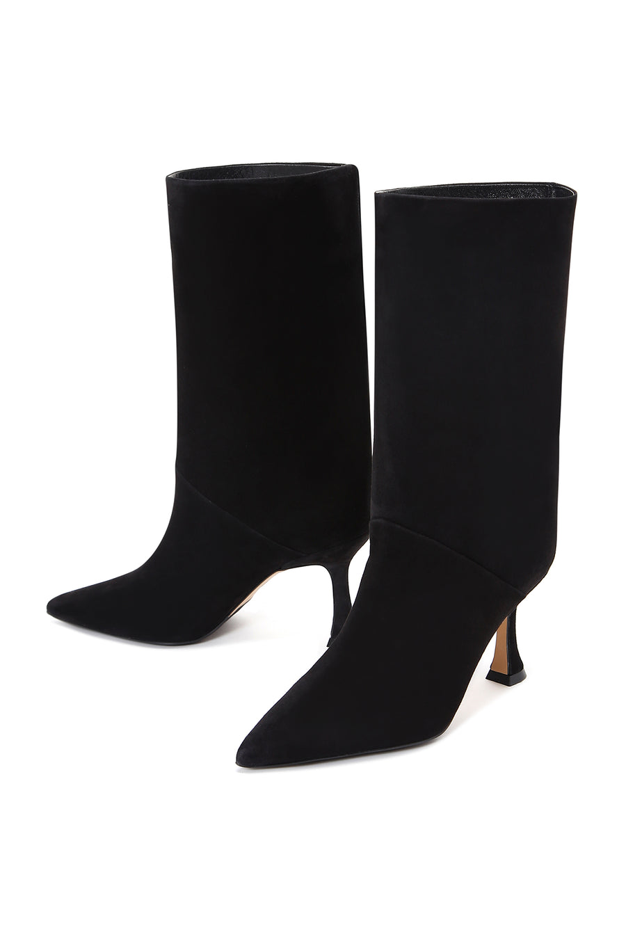 Women's Black Heeled Suede Leather Boots