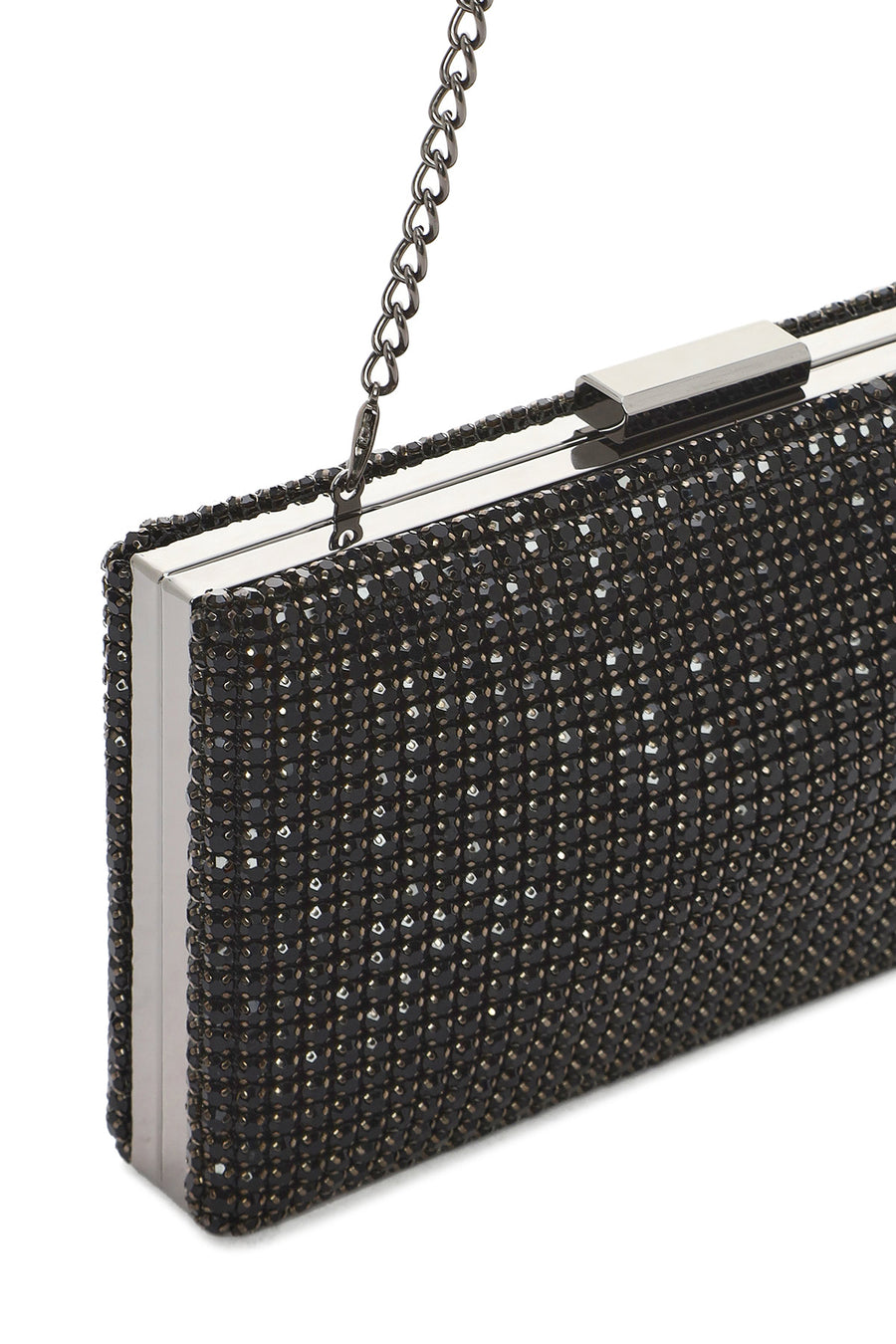 Women's Black Long Strap Stone Mini Clutch Bag