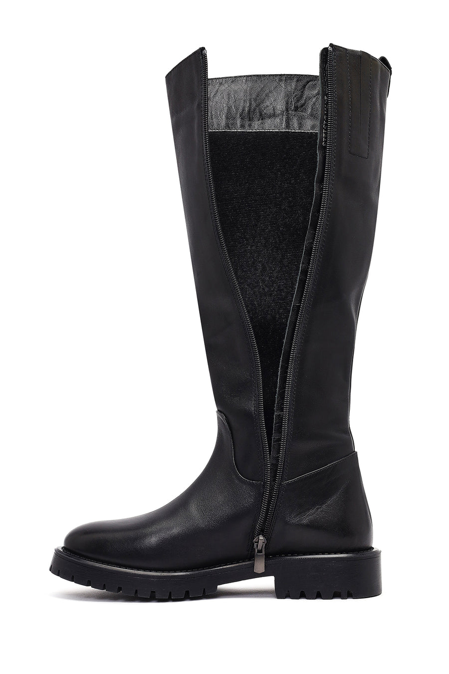 Woman Black Zippered Leather Boot