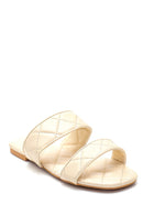 Women's Beige Quilted Flat Slippers | Derimod