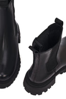 Woman Black Thick Sole Leather Chelsea Boots | Derimod