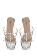 Women's Silver Transparent Thick Heeled Slippers | Derimod