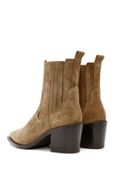Woman Brown Chunky Heeled Suede Cowboy Boots | Derimod