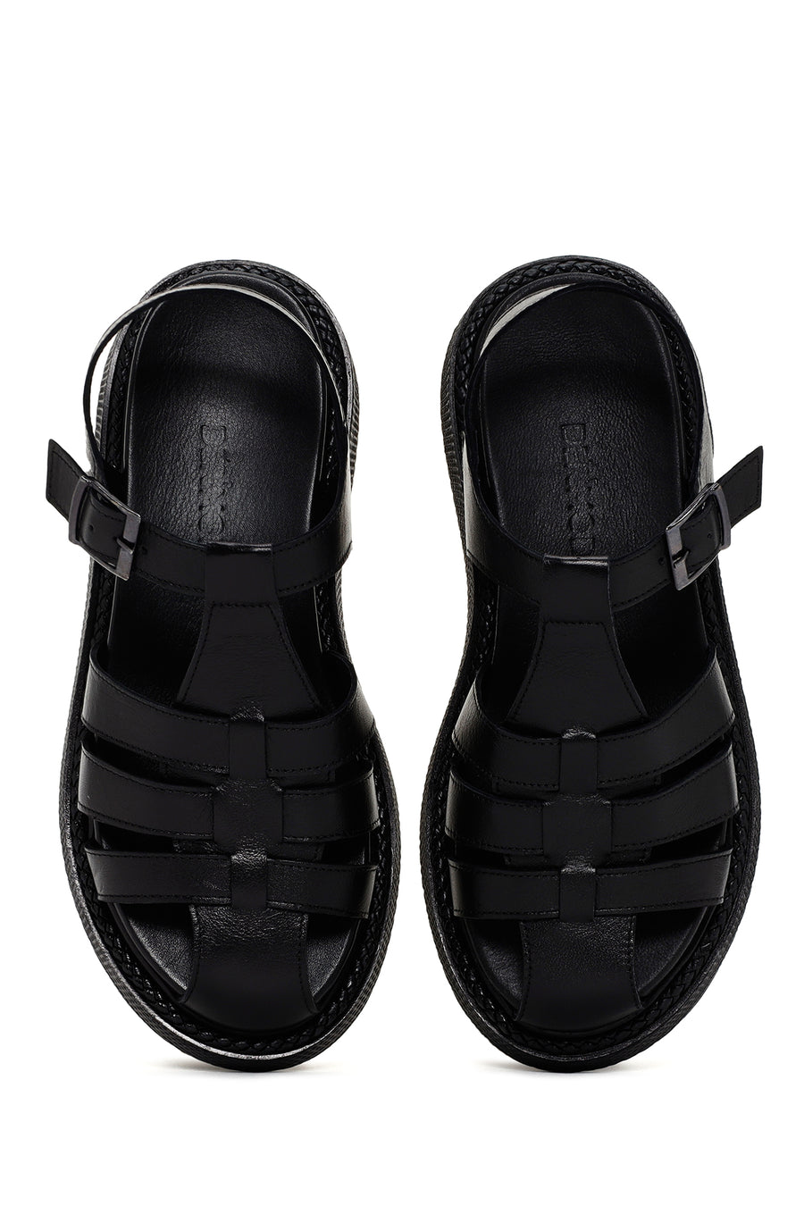 Women's Black Strappy Leather Comfort Sandals