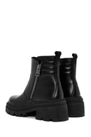 Women's Black Zippered Leather Boots | Derimod
