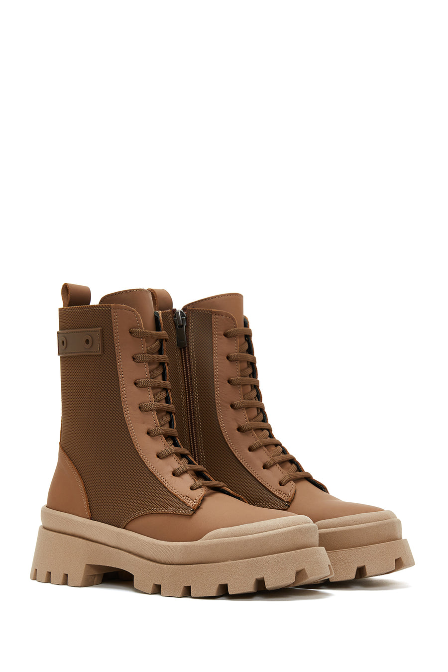Women's Tan Zippered Leather Boots