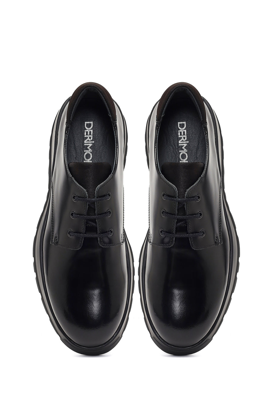 Men's Black Lace-Up Thick-Soled Leather Casual Shoe