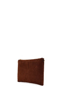 Woman Brown Printed Suede Clutch Bag with Long Chain Strap | Derimod