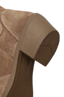 Woman Walnut Thick Heeled Suede Cowboy Boots | Derimod