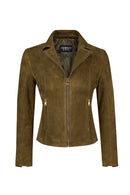 Lara Woman Green Short Suede Leather Jacket | Derimod
