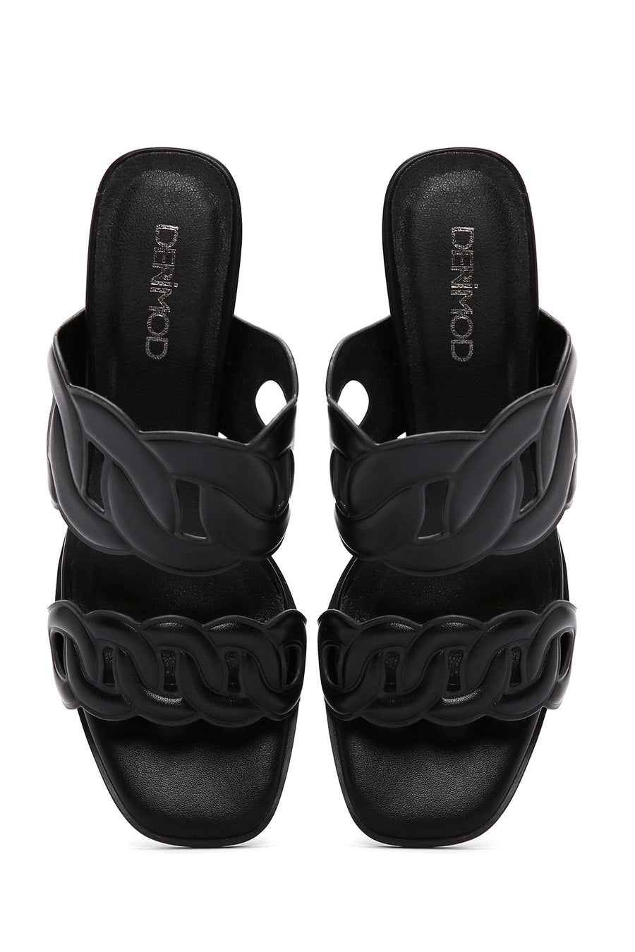 Women's Black Thick Heeled Slippers