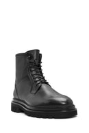 Men's Black Lace-Up Zipper Detailed Leather Casual Boots | Derimod