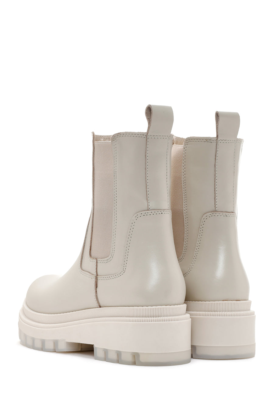 Women's Beige Leather Thick Soled Chelsea Boots