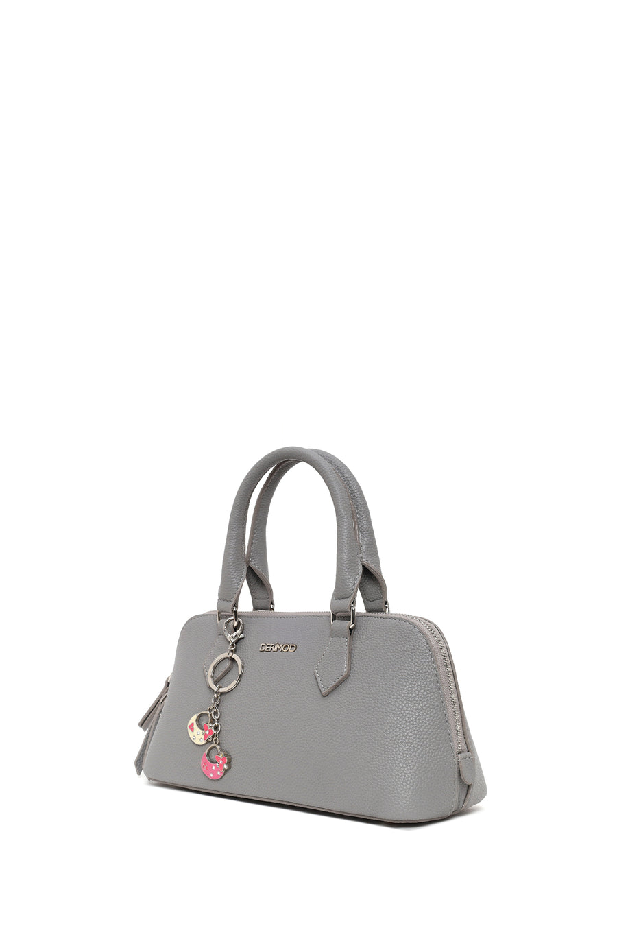 Woman Gray Long-Strap Charmed Shoulder Bag