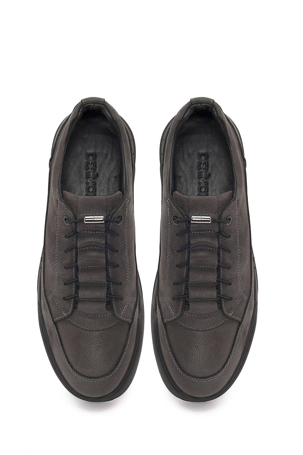 Erkek Gri Bağcıklı Kalın Tabanlı Nubuk Deri Casual Sneaker
