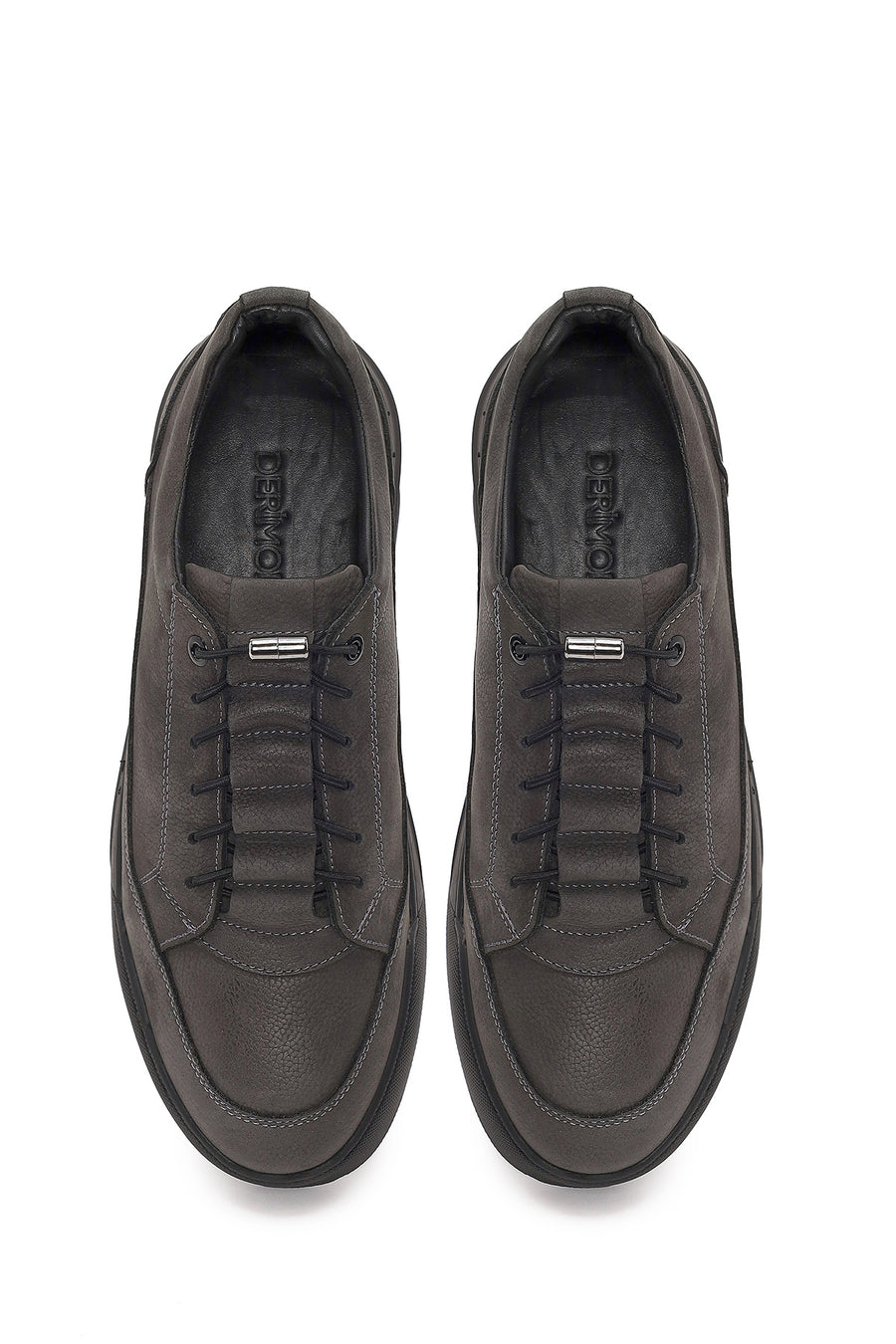 Erkek Gri Bağcıklı Kalın Tabanlı Nubuk Deri Casual Sneaker