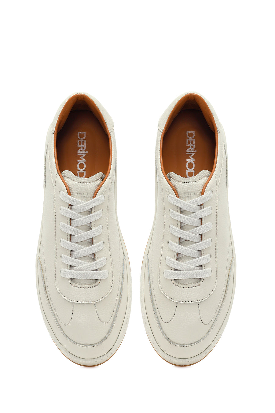 Erkek Beyaz Bağcıklı Deri Sneaker