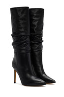 Woman Black High Thin-Heeled Leather Boots | Derimod