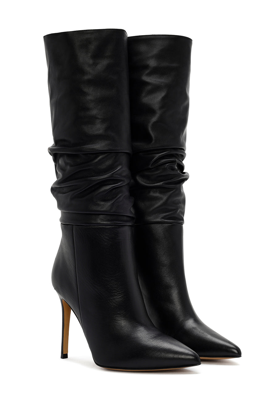 Woman Black High Thin-Heeled Leather Boots