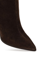 Woman Brown Zip Closure High Thin Heeled Suede Boots | Derimod