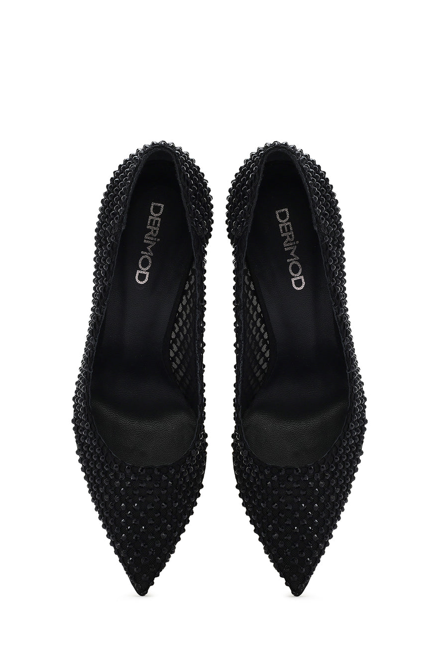 Women's Black Stone High Thin Heel Leather Stiletto