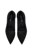 Woman Black Embellished High Thin-Heeled Leather Stiletto | Derimod