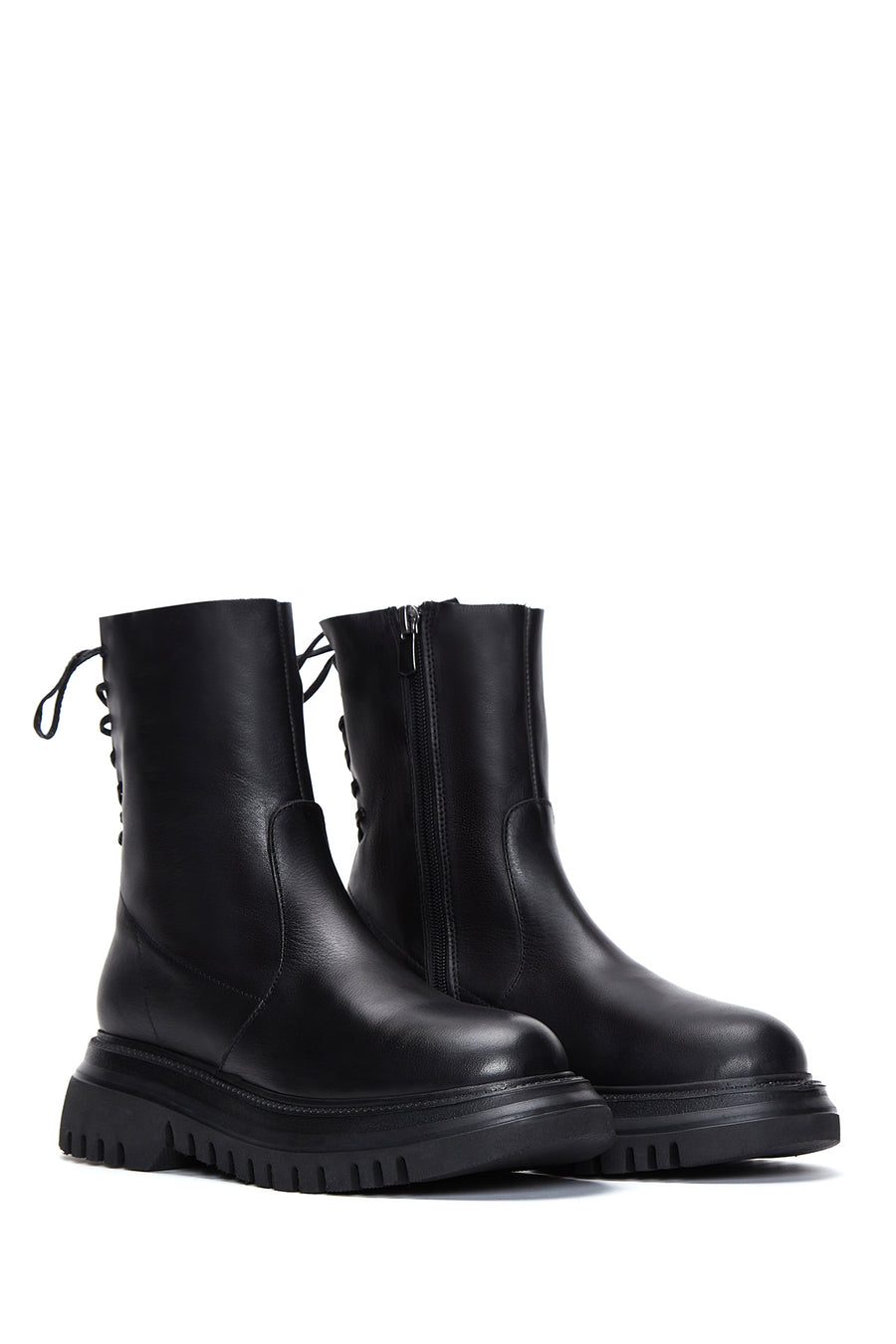 Women's Black Zippered Flat Casual Boots