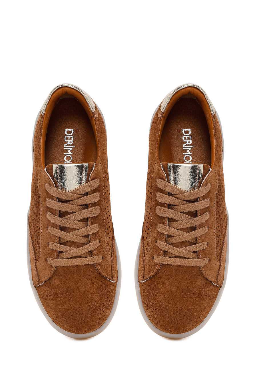 Woman Tan Lace-Up Suede Leather Sneaker