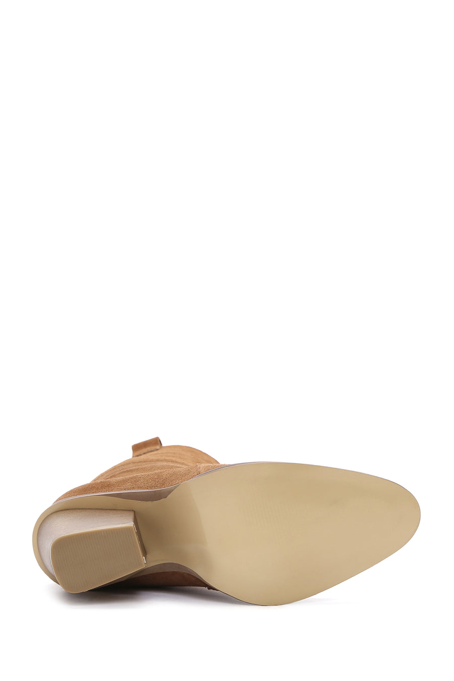 Women's Tan Thick Heeled Suede Cowboy Boots