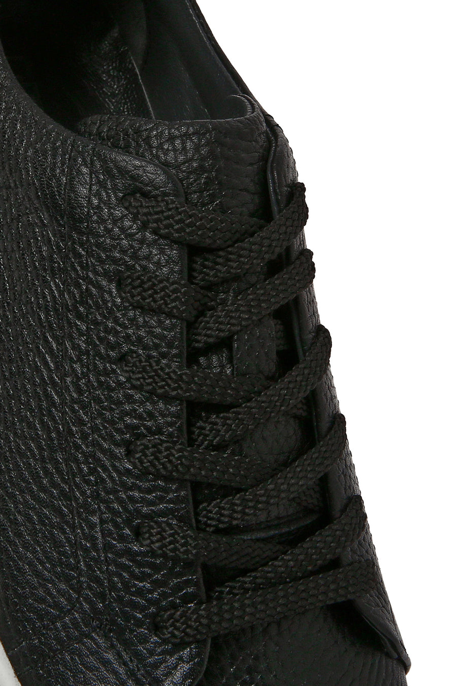 Erkek Siyah Bağcıklı Kalın Tabanlı Deri Sneaker