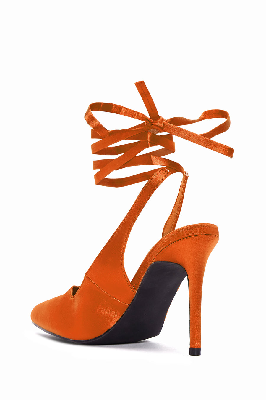 Women's Orange Ankle Strap Satin Heeled Shoes