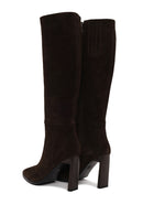 Woman Brown Zip Closure Heeled Suede Boot | Derimod