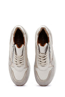 Women's Beige Lace-Up Zipper Detail Wedge Heel Leather Sneakers | Derimod