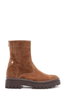 Women's Tan Zippered Suede Leather Boots | Derimod