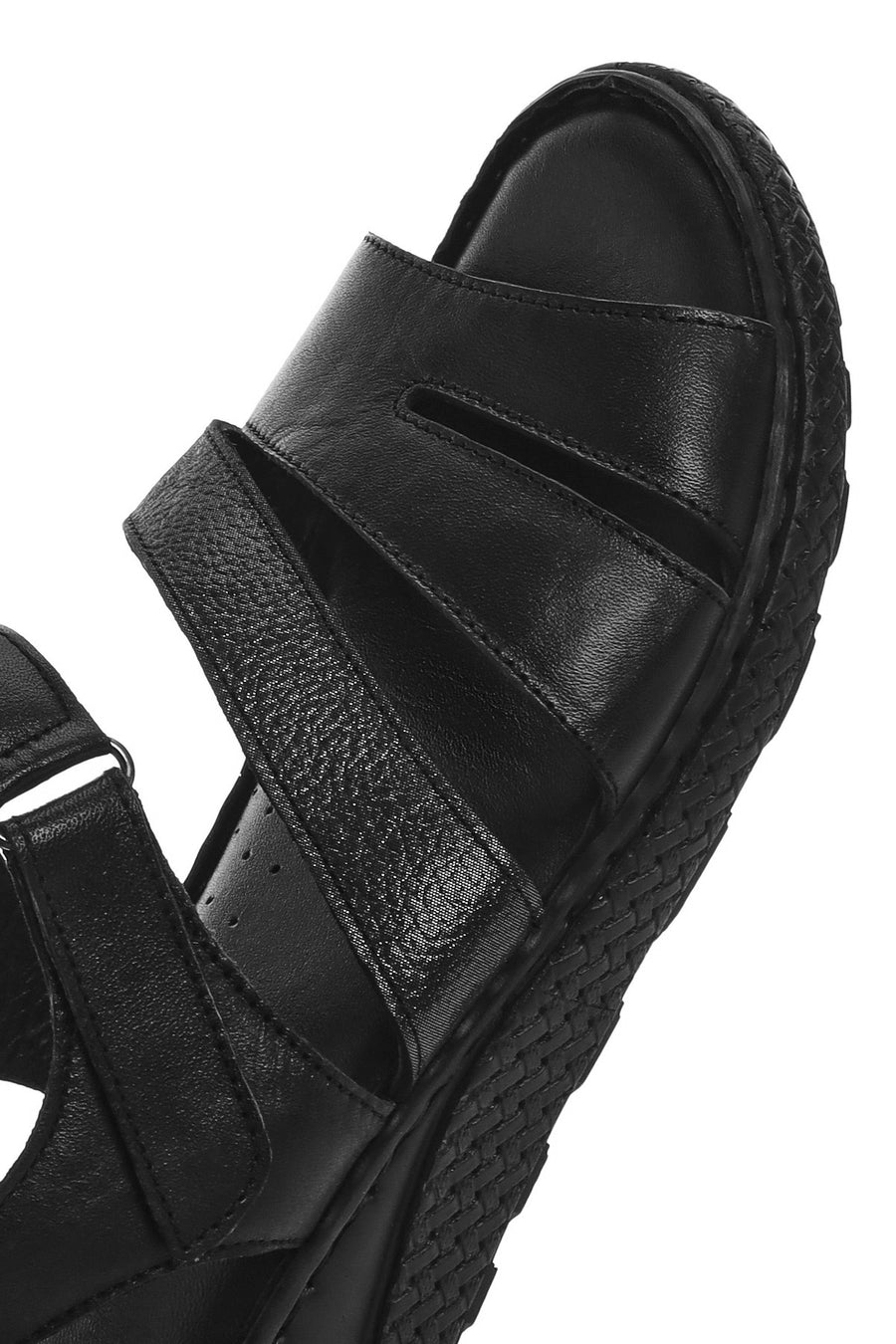 Women's Black Strappy Leather Comfort Sandals