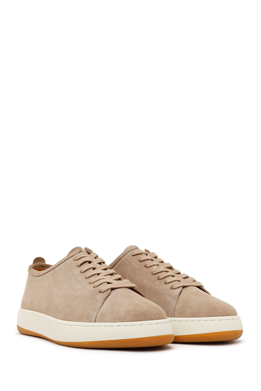 Male Beige Lace-Up Thick-Soled Suede Leather Sneaker