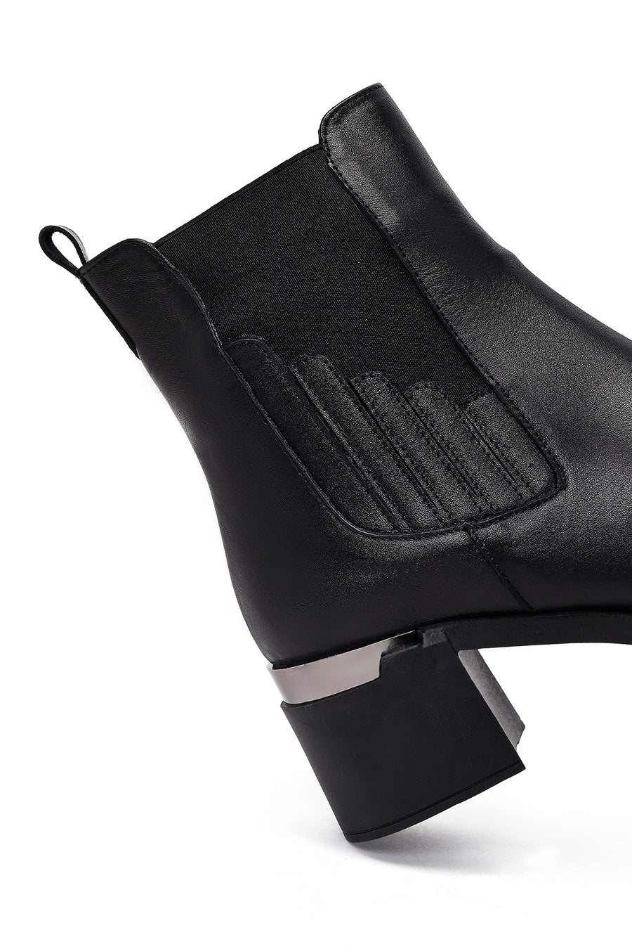 Women's Black Thick Heeled Leather Chelsea Boots