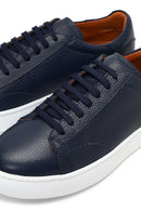 Men's Navy Blue Lace-Up Thick Sole Leather Sneaker | Derimod