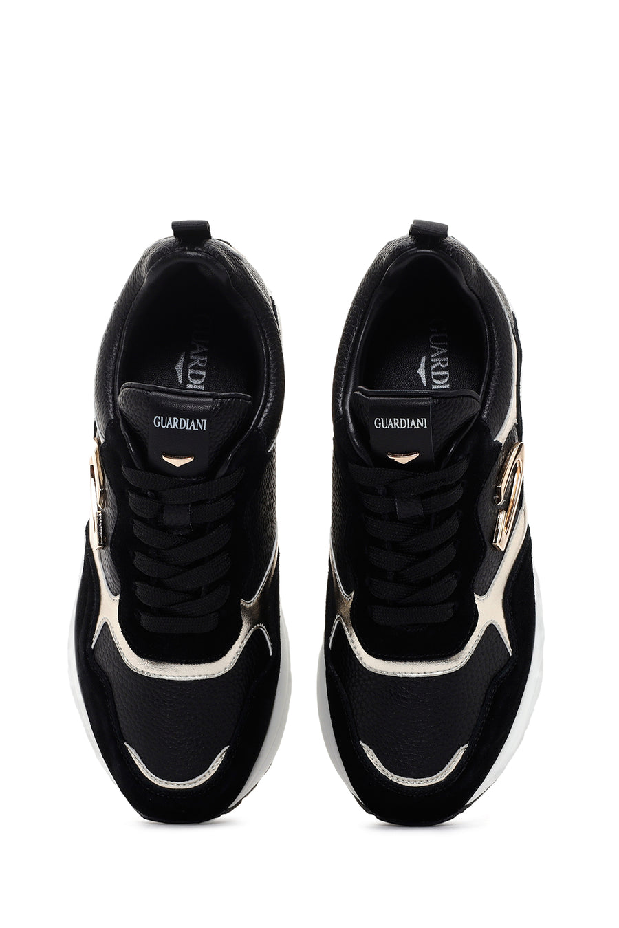 Alberto Guardiani Women's Black Gold Louise Thick Sole Leather Sneaker