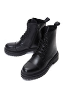 Women's Black Zippered Leather Boots | Derimod