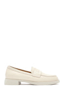 Women's Cream Leather Masculine Loafer | Derimod
