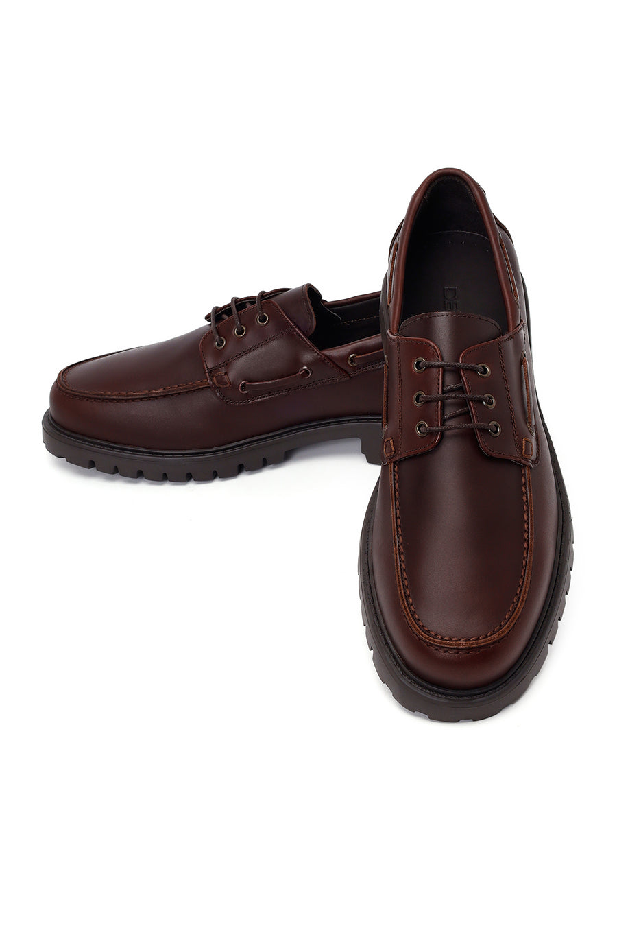 Male Brown Lace-Up Thick-Soled Leather Casual Shoes