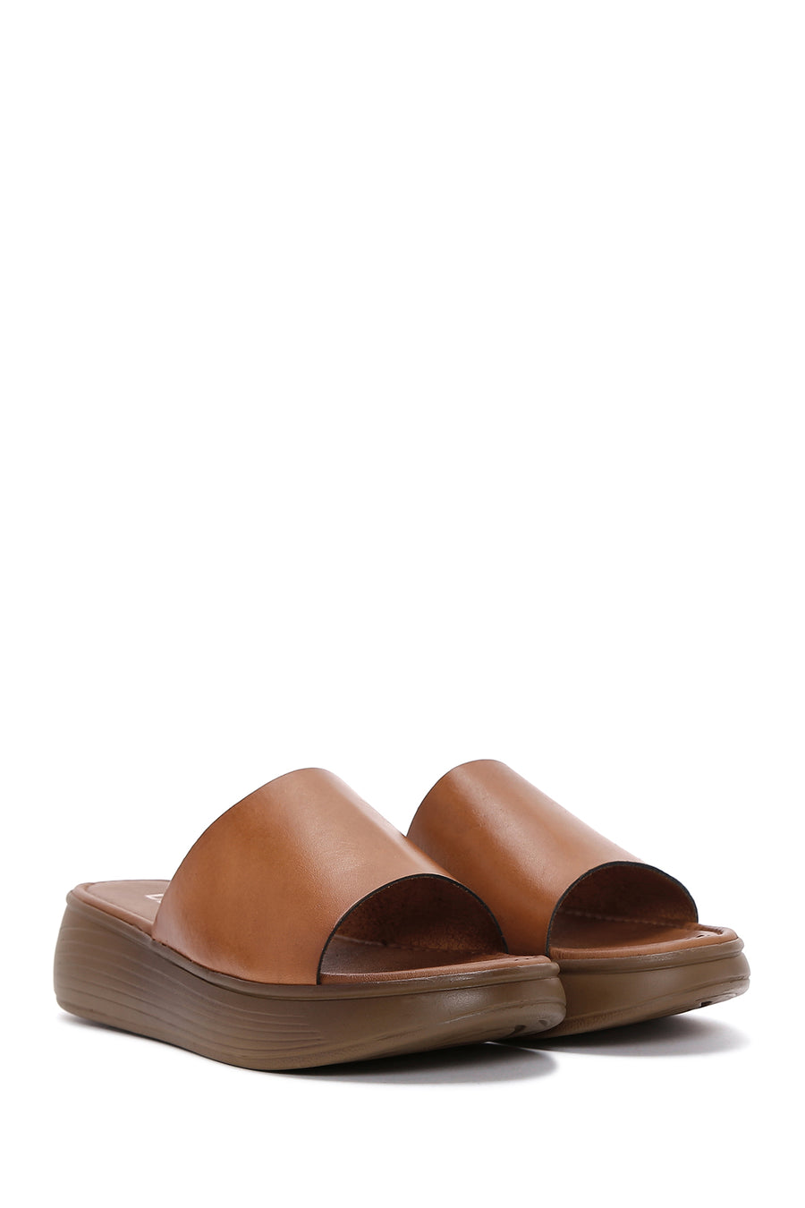 Women's Tan Thick Soled Leather Slippers
