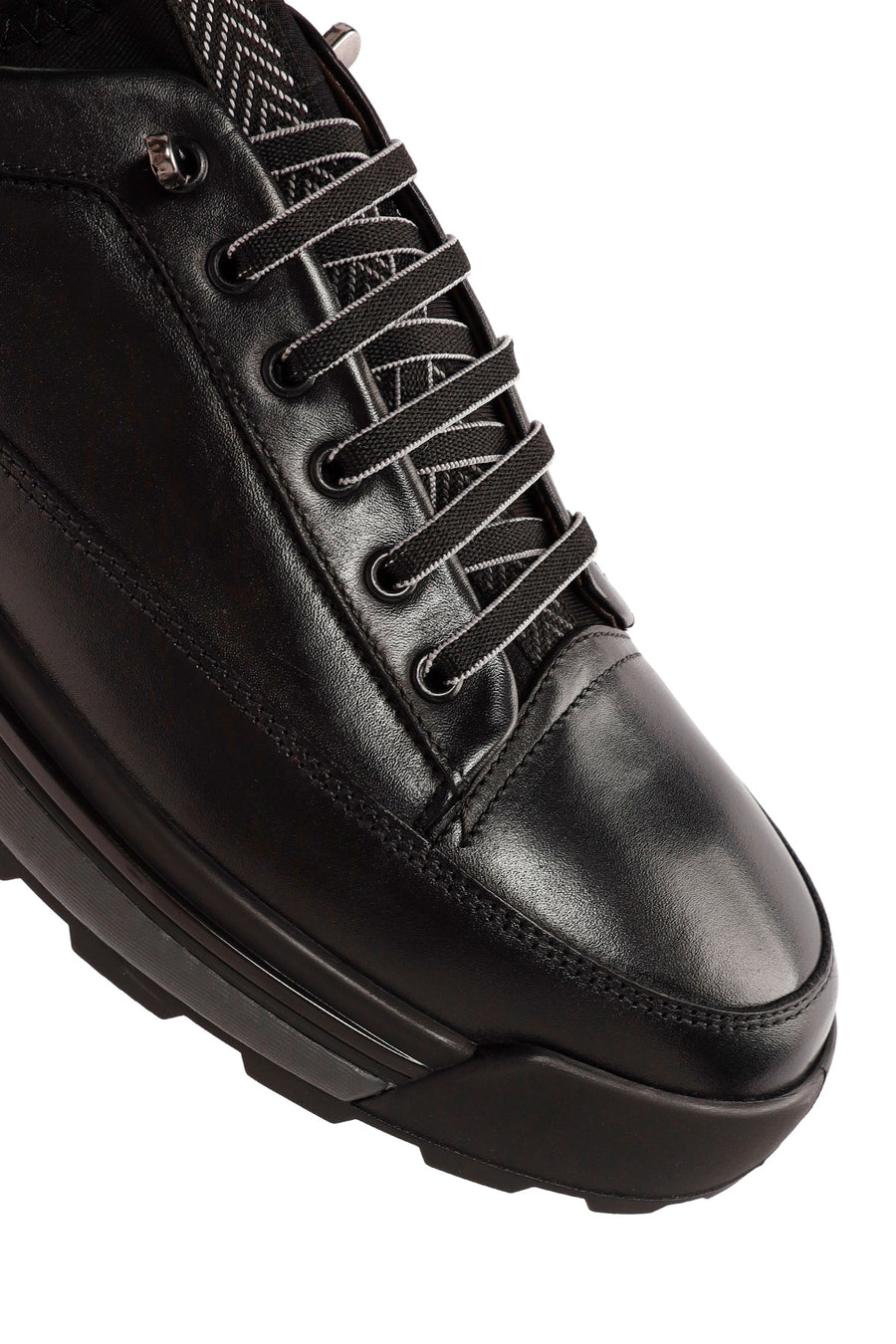 Erkek Siyah Bağcıklı Deri Sneaker