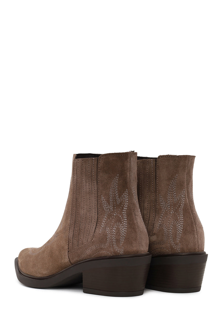 Woman Mink Short Chunky-Heeled Embroidered Suede Cowboy Boots
