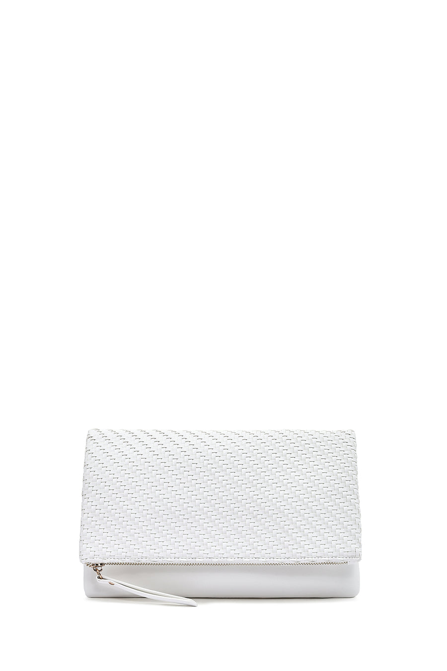 Women's White Long Chain Strap Braided Clutch Bag