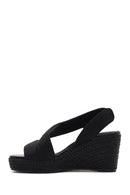 Women's Black Wedge Heeled Knitted Espadrille Sandals | Derimod