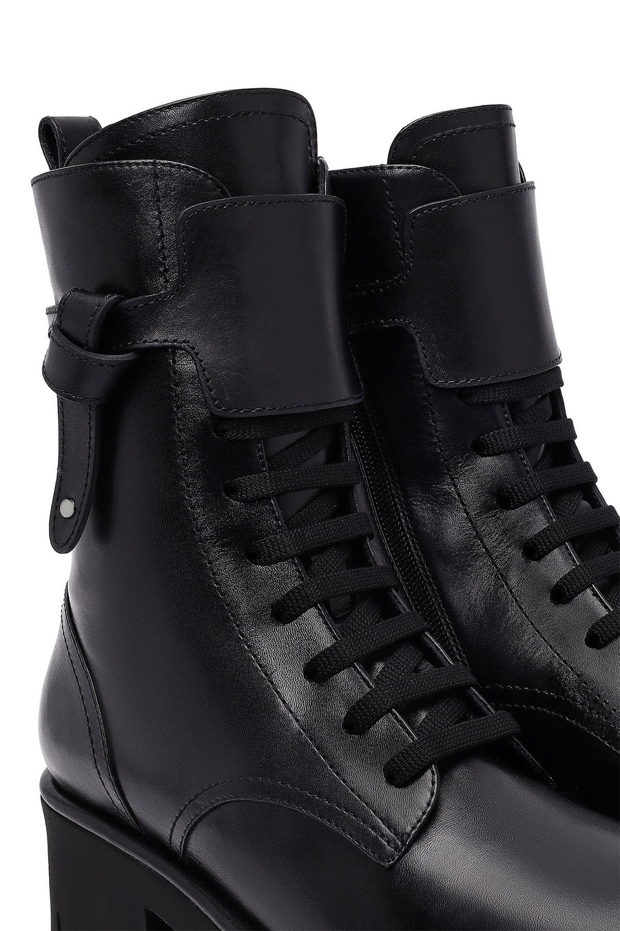Women's Black Zippered Thick-Soled Leather Ankle Boots