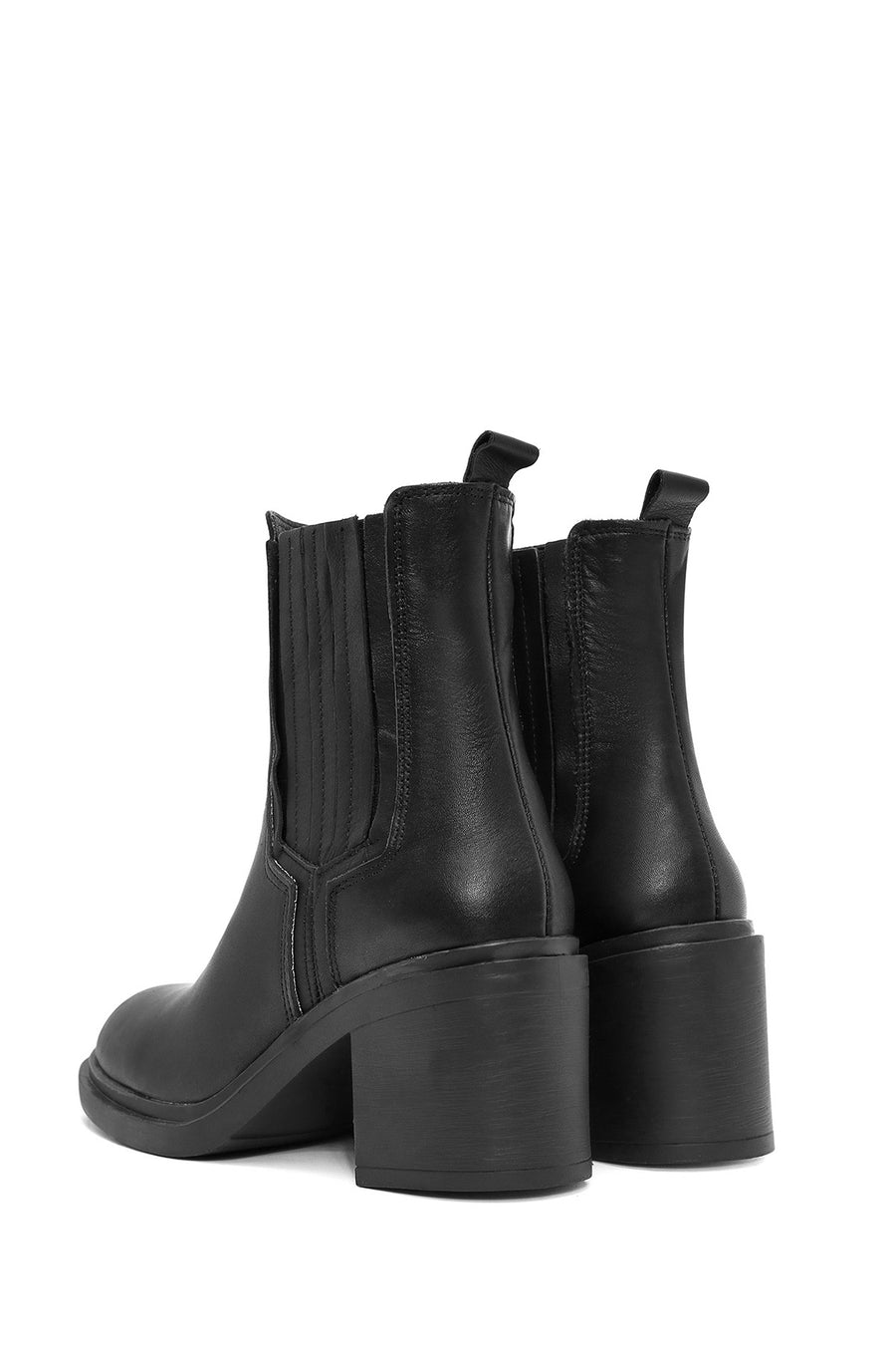 Women's Black Thick Heeled Leather Chelsea Boots