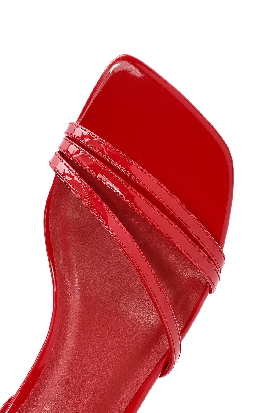 Women's Red Ankle Strap Heeled Patent Leather Sandals
